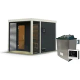 Karibu Saunahaus Ares 2 - Hybridhaus mit Metallrahmen - 38 mm anthrazit Blech-Ausführung: ß 9 kW Ofen inkl. Steuergerät