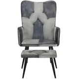 vidaXL Sessel mit Hocker Grau Echtleder und Canvas