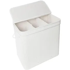 Relaxdays Wäschekorb mit Deckel, 150 l, 3 Fächer, HxBxT: 61,5 x 61 x 41,5 cm, Badezimmer Wäschetruhe, Weiß