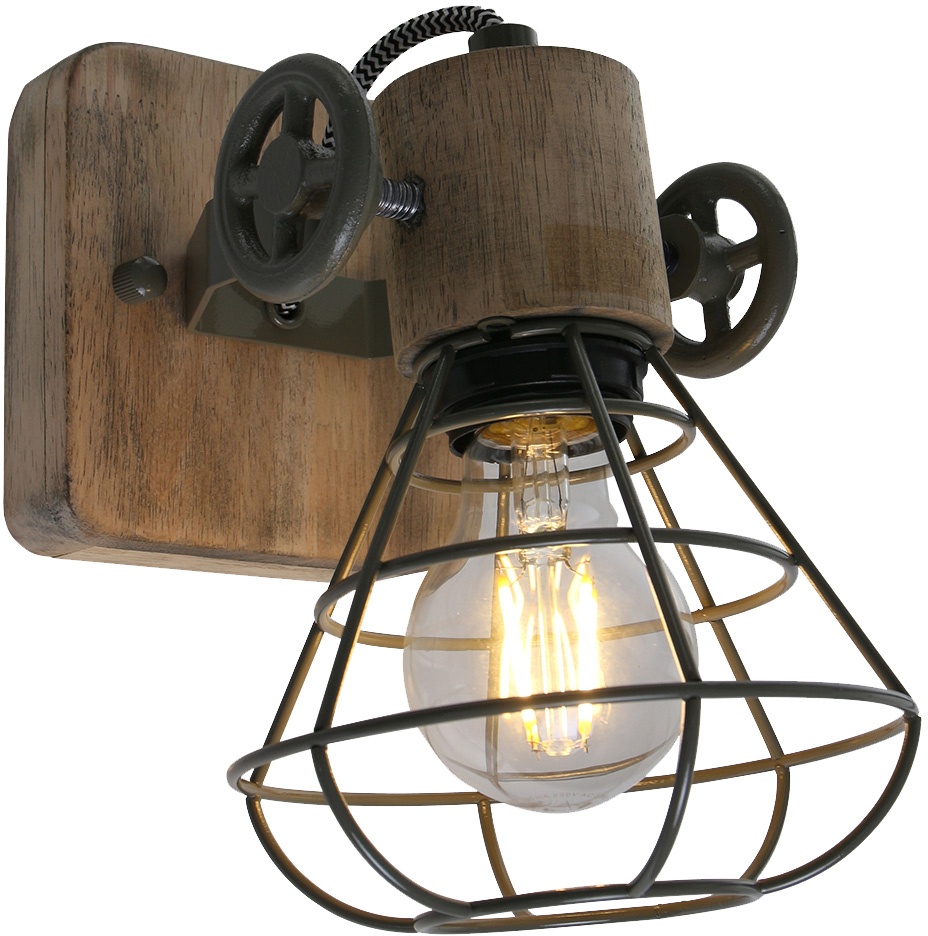 Industrial Holz Wand Leuchte Käfig Lampe Spot verstellbar Filament im Set inkl. LED Leuchtmittel