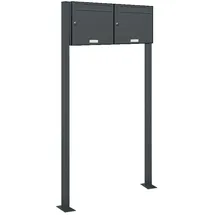 AL Briefkastensysteme Standbriefkasten 2 Fach grau inkl. Zeitungsfach