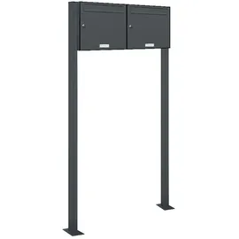 AL Briefkastensysteme Standbriefkasten 2 Fach grau inkl. Zeitungsfach