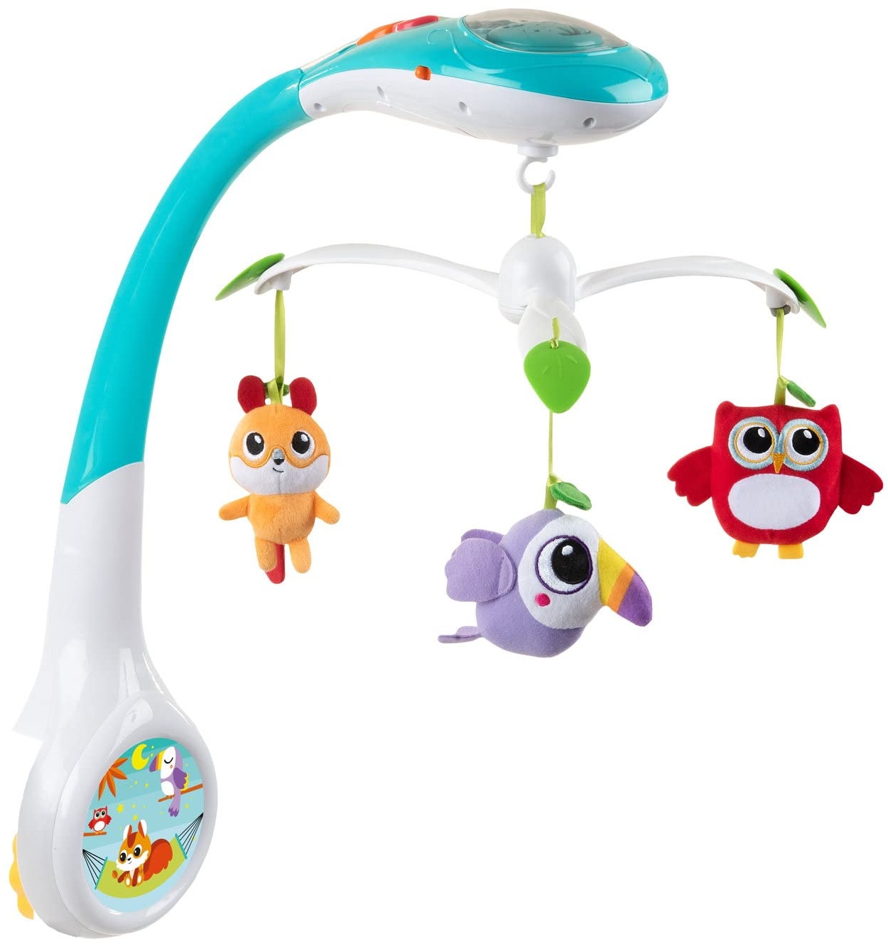 Chicco Magic Forest Baby Mobile mit Musik und Licht, Elektronische Spieluhr mit entspannender Musik und Nachtlicht für Kinder- und Babybetten, 3 abnehmbaren Plüschtieren, Baby Spielzeug ab 0 Monate