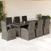 VidaXL 9-tlg. Garten-Essgruppe mit Kissen Grau Poly Rattan