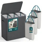 VOUNOT Vounot® Wäschekorb 3 Fächer 170L, Wäschesammler mit Deckel Anthrazit