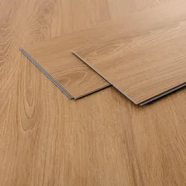 ML DESIGN modern living ML-Design Deluxe PVC Bodenbelag, Click Vinylboden, 122 cm x 18 cm x 4,2 mm, Dicke 4,2 mm, 1,54m2/7 Dielen, Sandbar Eiche, Braun, Holzoptik, rutschfest, wasserfest, Belastungsklasse 34