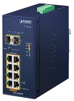 IGS-1020PTF Industrial 8-Port 10/100/1000T 802.3at PoE + 2-Port 100/1000X SFP Ethernet