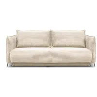 Möbel für Dich 3-Sitzer Bettsofa Schlafsofa Amalfi, bezogen mit Cord oder Strukturstoff, mit Bettkasten und großer Liegefläche beige