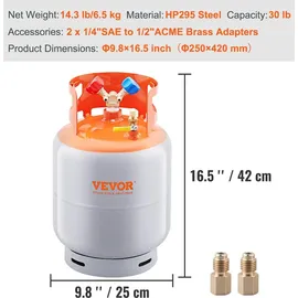 Vevor Kältemittel Rückgewinnungsbehälter 13,61kg 27,6bar Wiederverwendbarer Zylindertank Φ 250 x 390mm Kältemittel-Rückgewinnungsbehälter Orange Kältemittel-Rückgewinnungsbehälter aus HP295 Stahl