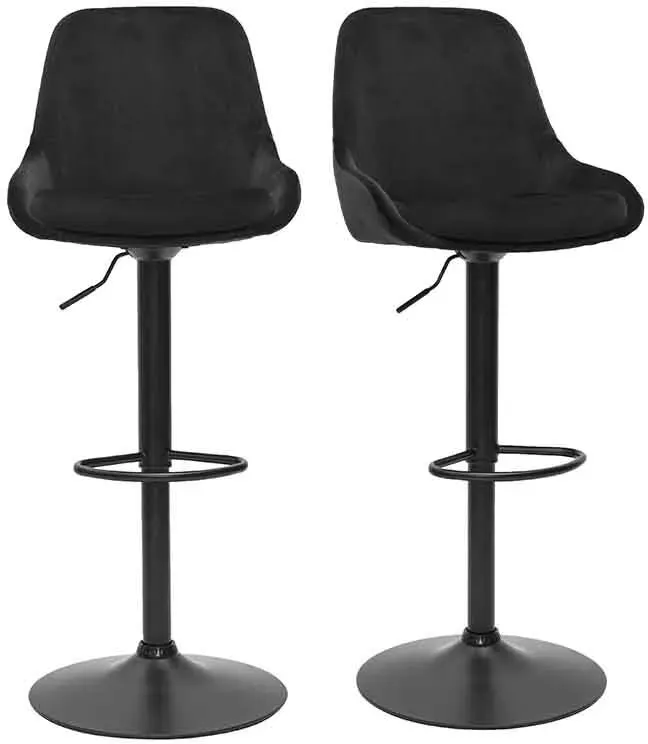 Tabourets de bar design réglables en tissu velours noir et métal noir 360° (lot de 2) HOLO