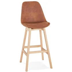 Barhocker Mikrofaser & Eiche | Braun | 76 cm Sitzhöhe | Skandinavisch Stil | Gepolstert Sitz & Rückenlehne | Kadima Design