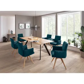 K+W Komfort & Wohnen Drehstuhl, Flachgewebe H2O 660, Armlehnenstuhll mit 360° Drehfunktion massives Holzuntergestell