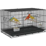 Beyamis Vogelkäfig 77 X 46 X 45 Cm, Metall, Mit Herausnehmbarer Schale, 2 Sitzstangen, 2 Futternäpfen, Schwarz