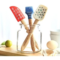 3er Pack Silikon-Butterspatel in Lebensmittelqualität, VINNAR Silikonspatel Butterspatel Kochen Kuchenpinsel Backwerkzeug mit niedlichem Muster Holzgriff