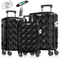 Kesser KESSER® Reisekoffer 3-teilig | Kofferset ABS Hartschalenkoffer mit Zahlenschloss, Kofferwaage & Reisebrieftasche 360° Rollen | Handgepäck & große Koffer für Business & Reise Trolley Schwarz
