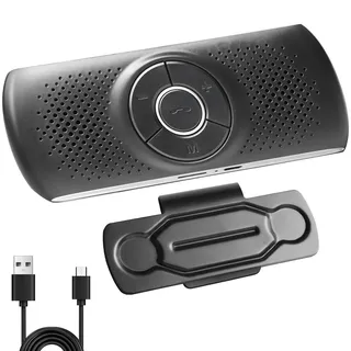 Freisprecheinrichtung für Auto Bluetooth 4.2 Freisprechanlage mit Clip, integriertes Mikrofon, TF-Kartenslot, Lautsprecher automatisch wiederverbinden für GPS, Musik, Anrufe, Lautstärkeregelung