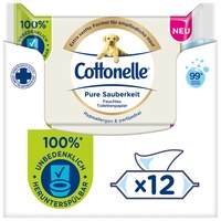 Cottonelle Feuchtes Toilettenpapier Pure Sauberkeit, ultra-sensitive, 99% Wasser, 12 x 38 Tücher, parfümfrei & hypoallergen