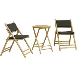 vidaXL 3-tlg. Bistro-Set Klappbar mit Dunkelgrauen Kissen Bambus
