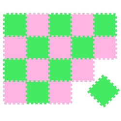 LittleTom Puzzlematte 18 Teile Baby Kinder Puzzlematte ab Null - 30x30cm, hellgrün pinke Matte bunt