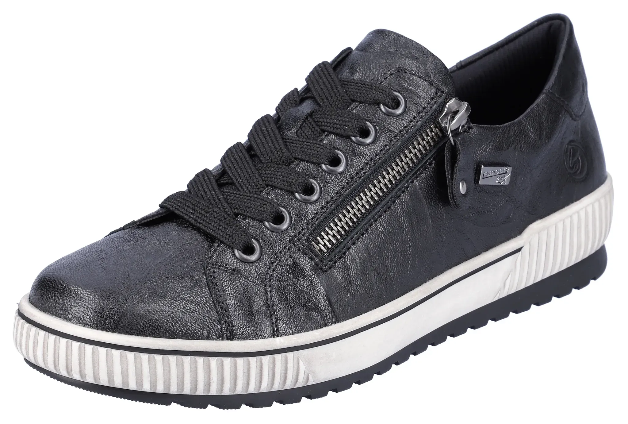 Plateausneaker REMONTE, Damen, Gr. 40, schwarz, Leder, Schuhe Plateausneaker, Freizeitschuh, Halbschuh, Schnürschuh mit Außenreißverschluss