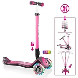 AUTHENTIC SPORTS & TOYS 444-410 GLOBBER ELITE DELUXE LIGHTS Kinderscooter deep pink, mit Leuchtrollen