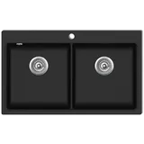vidaXL Granitspüle Doppelbecken Schwarz