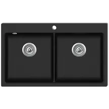 vidaXL Granitspüle Doppelbecken Schwarz