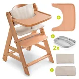 hauck Hochstuhl Alpha Move Natur - im Sparset inkl. Essbrett, Sitzkissen Deluxe Beige und 2x Silikonteller