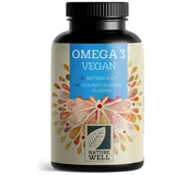 Omega-3 Vegan 120 Kapseln hochdosiert, 2000mg Omega-3 Algenöl pro Tag mit 600mg DHA & 300mg EPA, veganes Omega aus nachhaltigem Anbau als Fischöl-Alternative, laborgeprüft mit Zertifikat, NatureWell