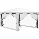 Gartenpavillon, 4 X 3 M, Mit Moskitonetz Und 2 Eingängen, Aus Metall Und Pe, Schwarz-weiß