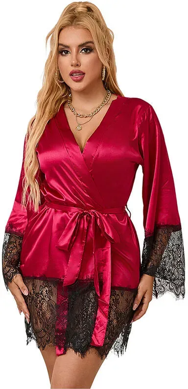 SUBBLIME  Eleganter Spitzen-Pyjama + Tanga Rot S/M