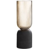 GILDE Deko Vase Glasvase - Blumenvase Windlicht aus Glas - Deko Herbst Winter - Farbe: Braun Schwarz Höhe 31,5 cm