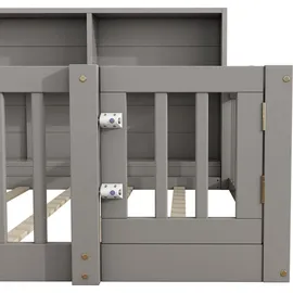 SOFTWEARY Kinderbett mit Lattenrost, und Zaun, 140x200 cm, Jugendbett, Rausfallschutz, Stauraum, Kiefer Grau