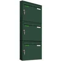 AL Briefkastensysteme Basic 3er Briefkasten Moos Grün inkl. Zeitungsfach