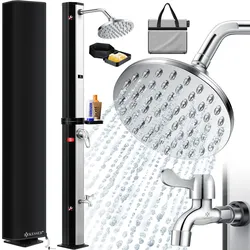 KESSER® Solardusche 35 Liter Solar Gartendusche + Metall-Duschablage   warmes Wasser    max. 60°C   ohne Stromanschluss   Pooldusche Camping  Regenduschkopf und Wasserhahn   Gartenschlauch-Anschluss