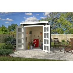 Gartenhaus NORDIC HOLZ "Zambezi 3", grün (grüngrau), ohne Fußboden, Massivholzdach, Holz, Gartenhäuser, mit Milchglasverglasung