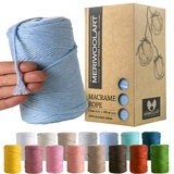 MeriWoolArt® Premium Makramee Garn Blau - Makramee Baumwollgarn 3mm x 200m - Super weiches Garn, einfach gedrehte Makramee Schnur - 100% Baumwolle für DIY Boho Deko Handwerk