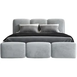 mebloland Polsterbett STAR 140 x 200 mit Matratze und Bettkasten. Farbe: Grau - Grau