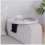 [en.casa] Sofatablett ‘Kuleskyd’ verstellbar Ø34 cm Metallhalterung Marmoroptik, weiß