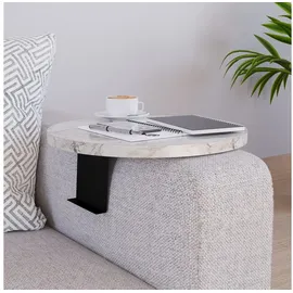 [en.casa] Sofatablett ‘Kuleskyd’ verstellbar Ø34 cm Metallhalterung Marmoroptik, weiß