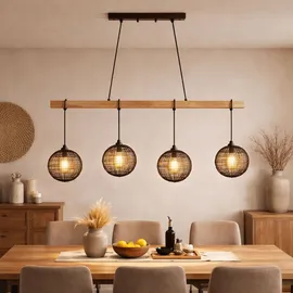 GLOBO LED Hängelampe 4-flg. 140 cm rund schwarz/holz
