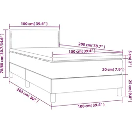 vidaXL Boxspringbett 100 x 200 cm Dunkelgrau