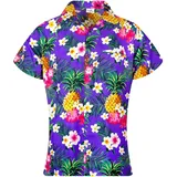 King Kameha Hawaii-Bluse Pineapple Flowers Lila XL