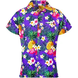 King Kameha Hawaii-Bluse Pineapple Flowers Lila XL