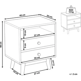 Beliani Nachtschrank FARGO 40 x 48 x 30 cm Braun/Grau/Weiß