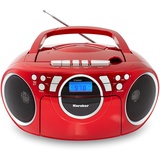 Karcher RR 5042-R tragbares CD Radio/Boombox mit CD-Player und Kassettenspieler (UKW, Batterie-/Netzbetrieb, AUX-In) rot