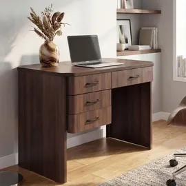 MCW Schreibtisch MCW-P42, Bürotisch Computertisch, 4 Schubladen MDF 78x110x60cm ~ Walnuss-Optik