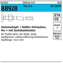 HALFEN Hammerkopfschraube R 88928 28/15 6-ktmutter M10x 50 Mu A 4 50St. HALFEN