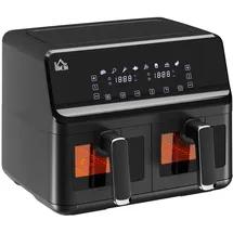 Homcom Dual Zone Heißluftfritteuse 8-in-1 8 L Airfryer 2 Kammern mit Sichtfenster, 2500W Heissluftfritteuse mit Innenbeleuchtung, Timer, 80-200°C, - Schwarz