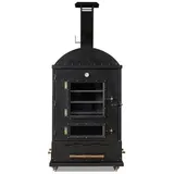 Xlmoebel Holzkohlegrill Gartenofen Schwarz aus Holz und Edelstahl modern robust, Made in Europa schwarz